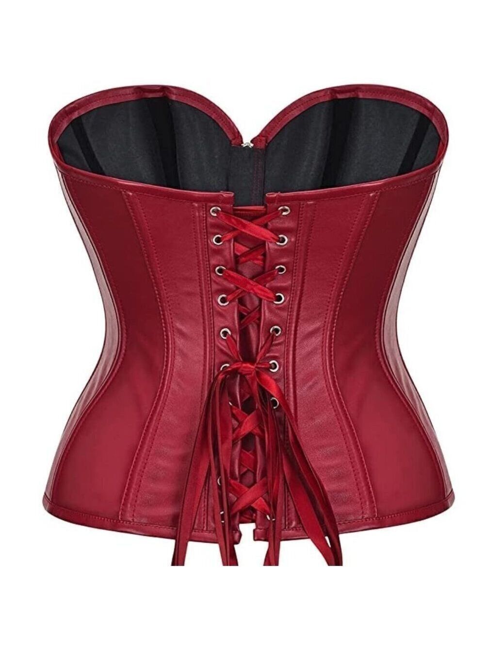 RED leather sexy zipper front bustier corset top bondage cosplay FUN costume NWT - Picture 4 of 9